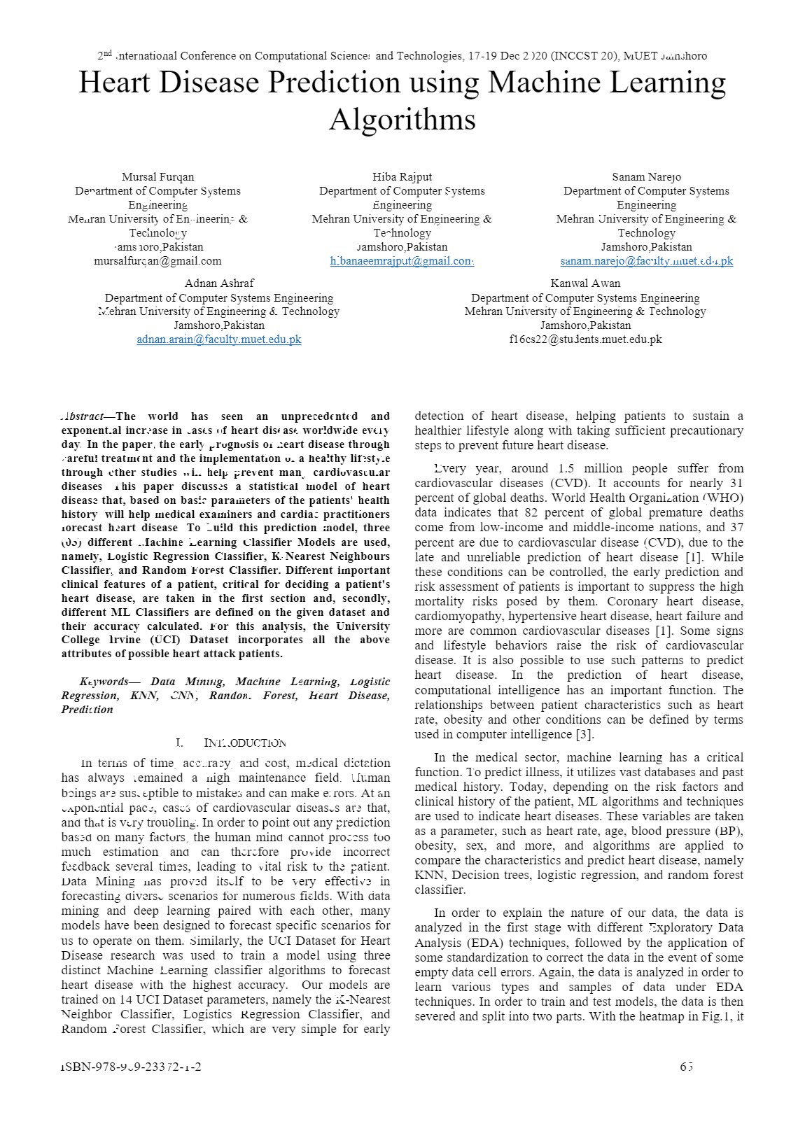 Heart Disease Prediction using Machine Learning Algorithms